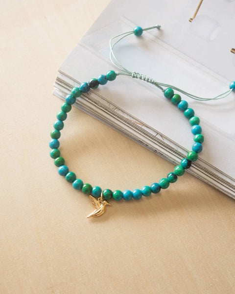 Chrysocolla Hummingbird Charm Bracelet