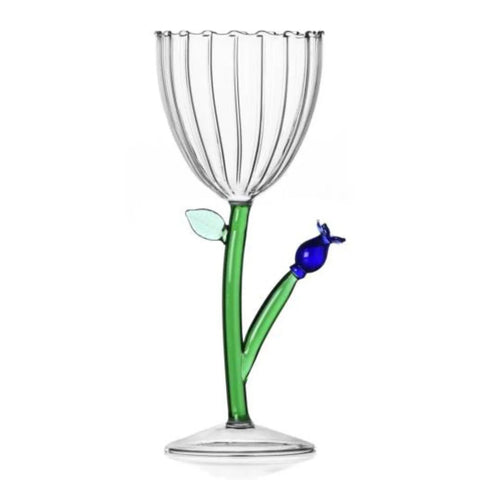 Optical Stemmed Glass | Blue Flower