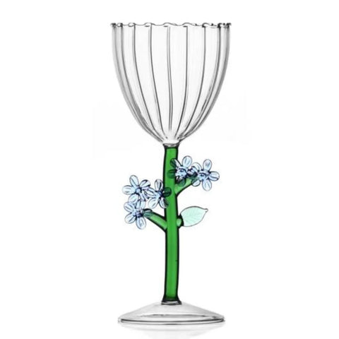 Optical Stemmed Glass | Light Blue Flower
