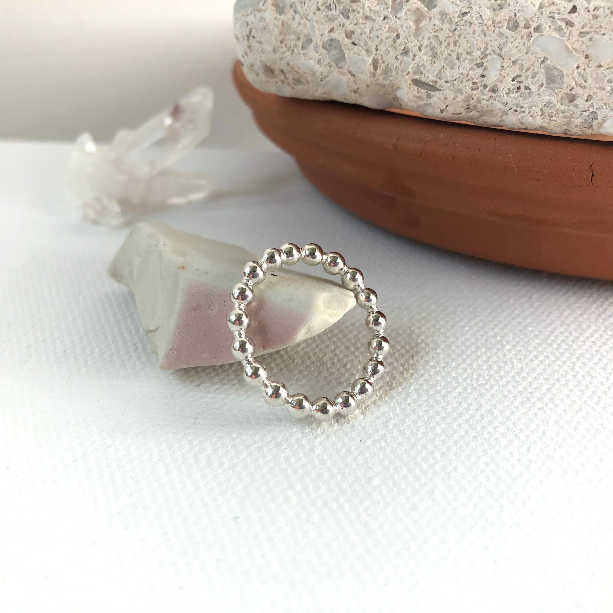 Silver Beaded Stacker Ring | 3mm