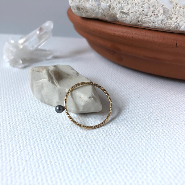 Grey Swarovski Pearl Ring | Gold Filled