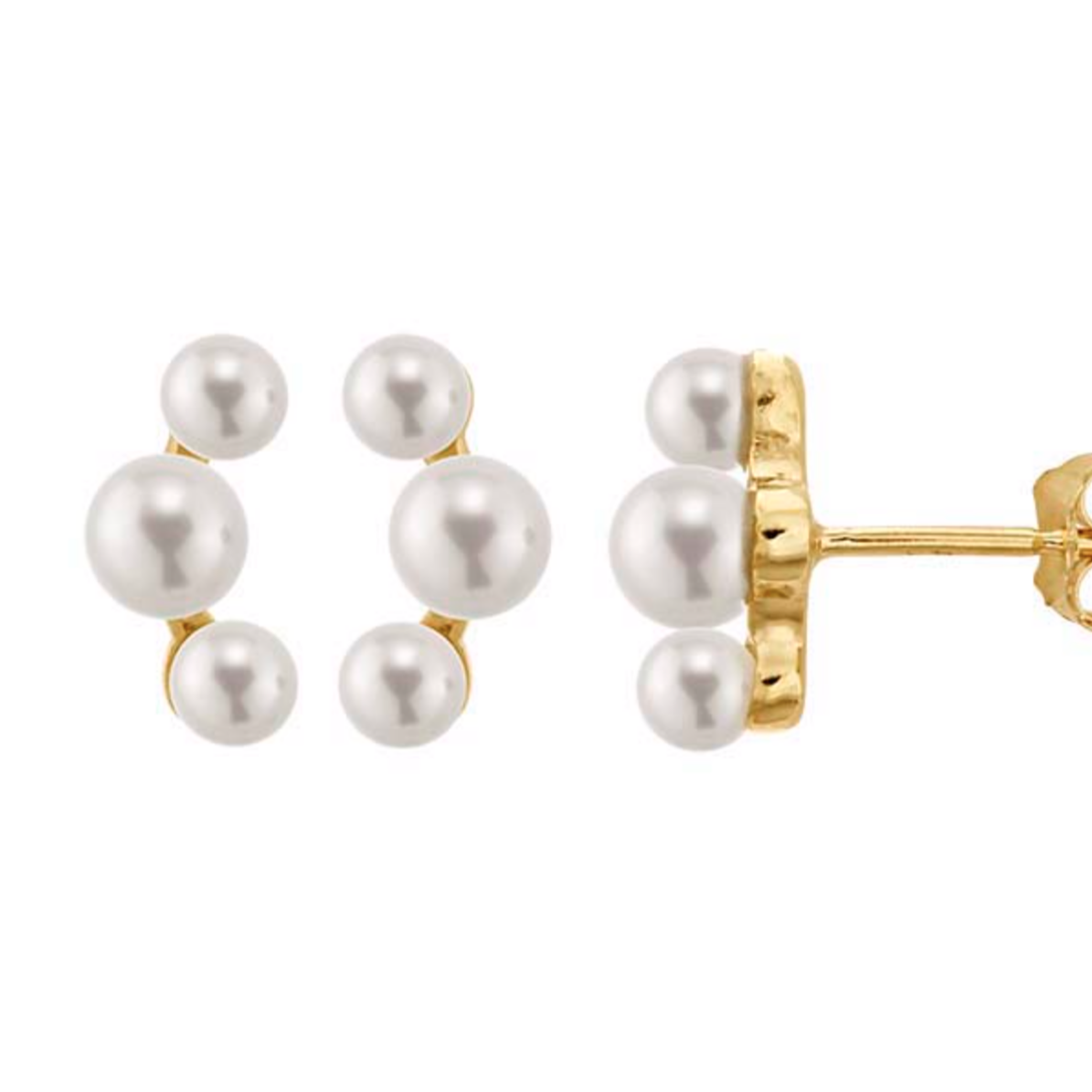 Freshwater Pearl Cluster Stud Earrings | 14K Gold